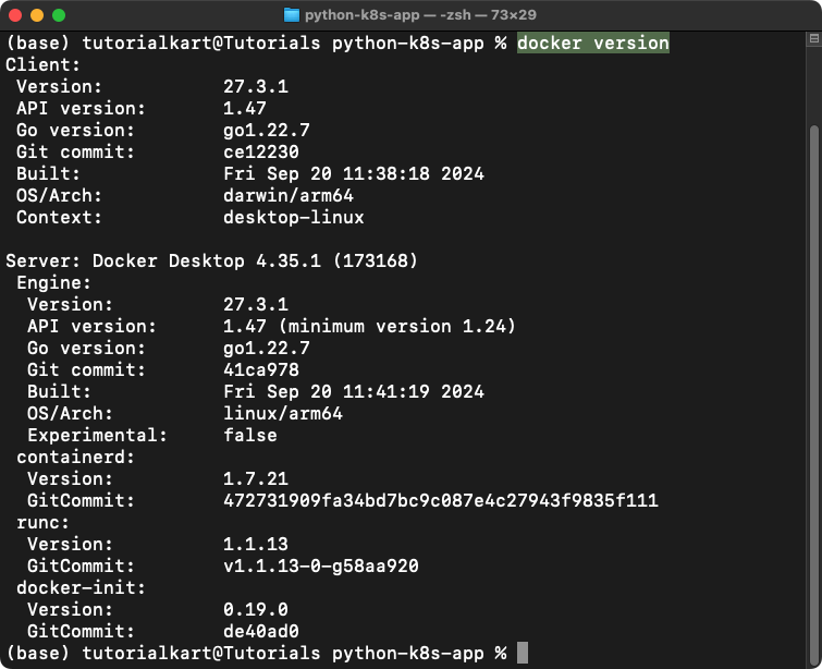 Running docker version command to check if docker daemon is running